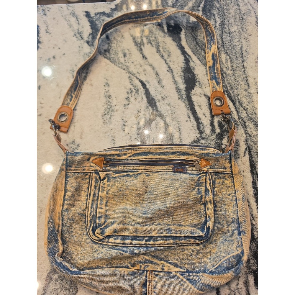 Vintage 90s Shane Acid Wash Denim Shoulder Bag Crossbody Purse Retro Boho